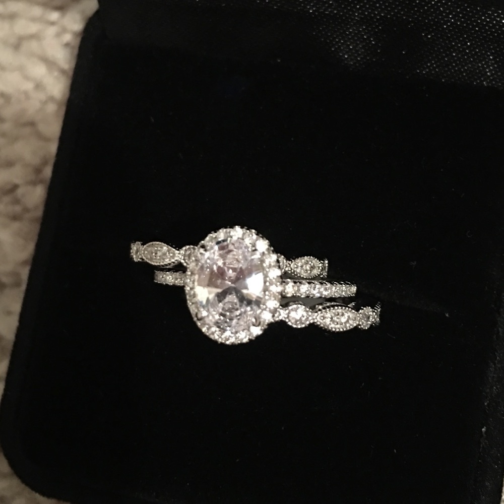 3pcs 925 Silver Engagement Ring Wedding Bands Set